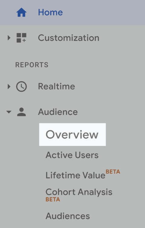 google analytic navigation bar audience overview