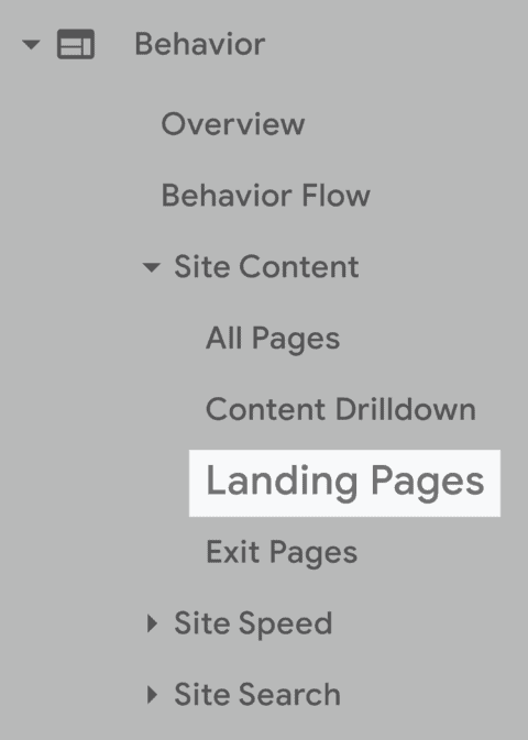 google analytics navigation bar landing pages 