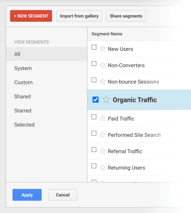 google analytics new segment organic traffic